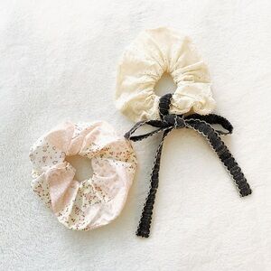 Free People Cottagecore Boho Floral Pastel Pink Yellow Large Hair Scrunchie Set